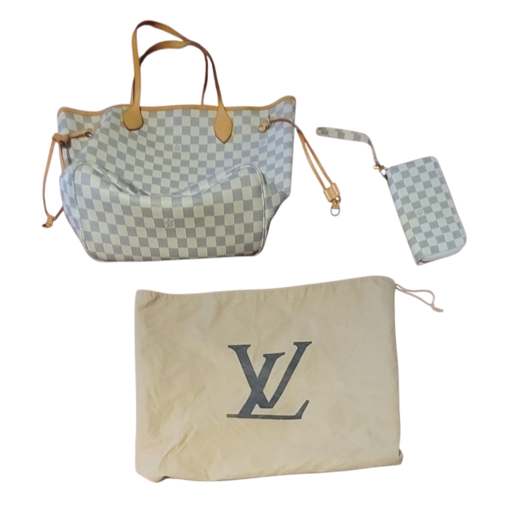 AUTHENTIC LOUIS VUITTON NEVERFULL AZUR BAG 3 Piece Set Cream